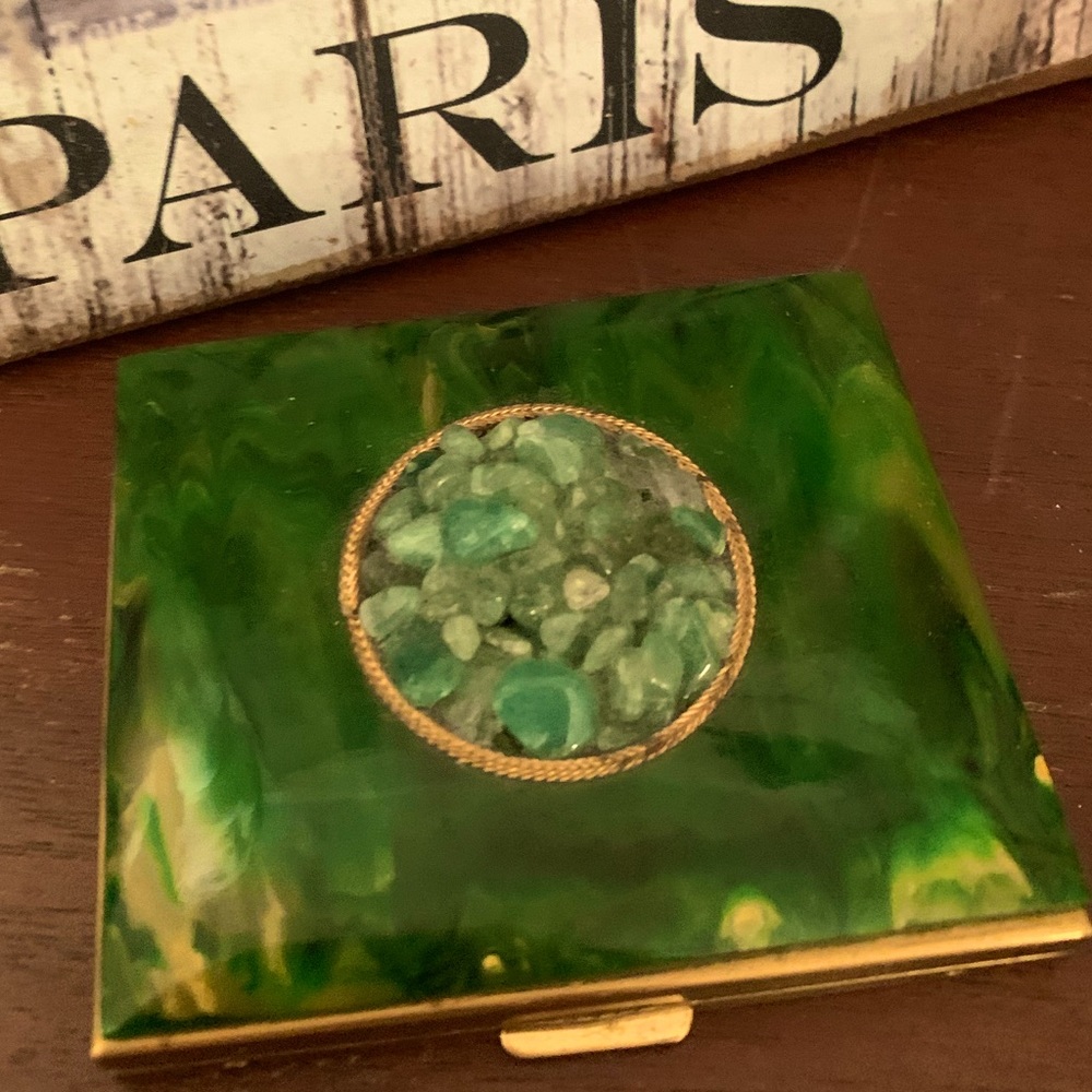 RARE authentic jade mirror VINTAGE timepiece compact for good luck and fortune